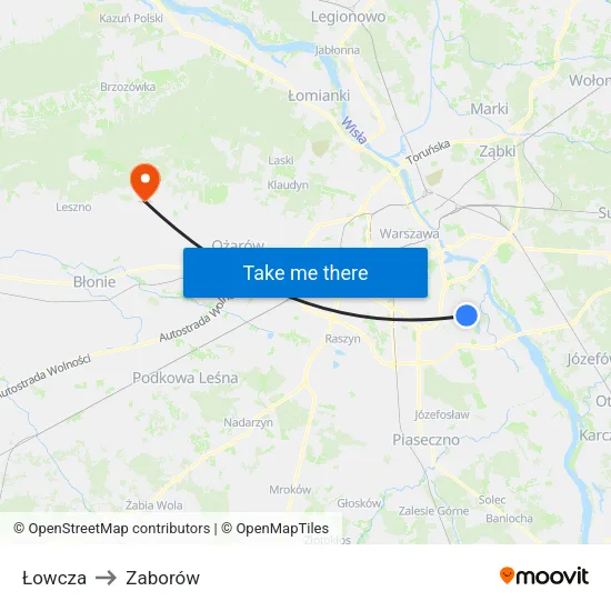Łowcza to Zaborów map