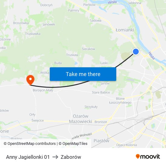 Anny Jagiellonki to Zaborów map