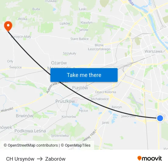 CH Ursynów to Zaborów map