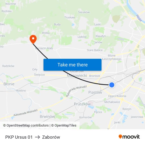 PKP Ursus to Zaborów map