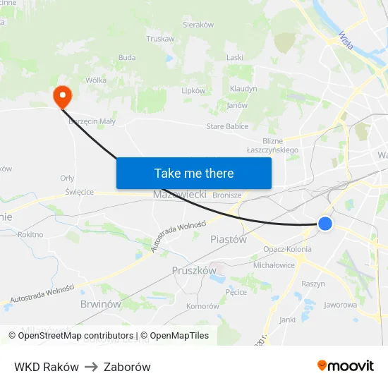 WKD Raków to Zaborów map
