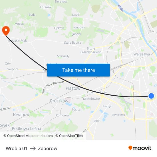 Wróbla to Zaborów map