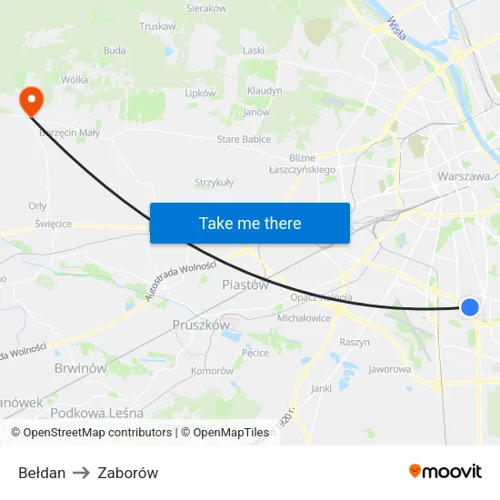 Bełdan to Zaborów map