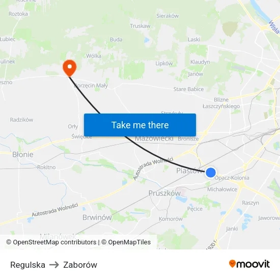 Regulska to Zaborów map