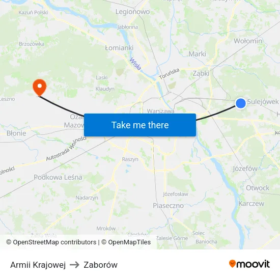 Armii Krajowej to Zaborów map