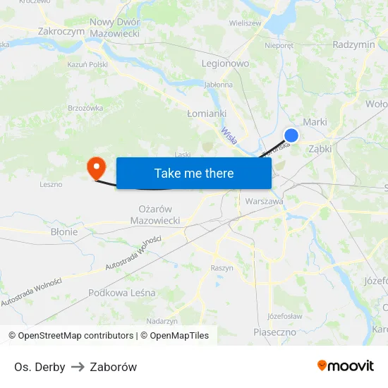 Os. Derby to Zaborów map