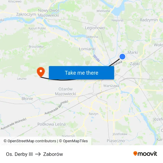 Os. Derby III to Zaborów map