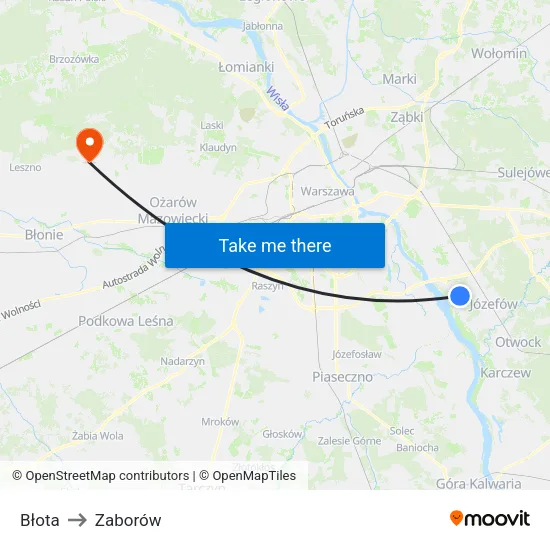 Błota to Zaborów map
