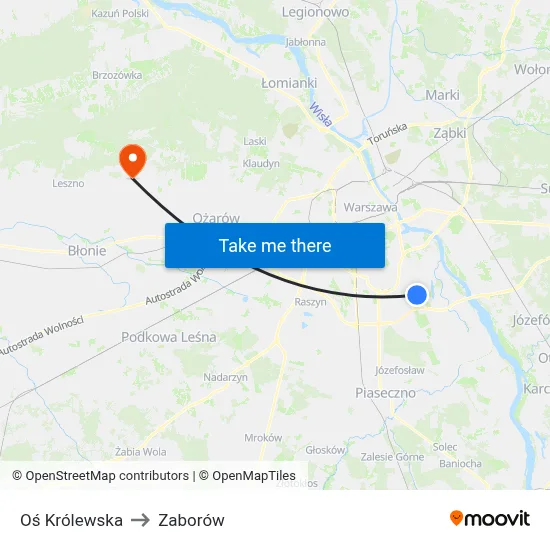 Oś Królewska to Zaborów map