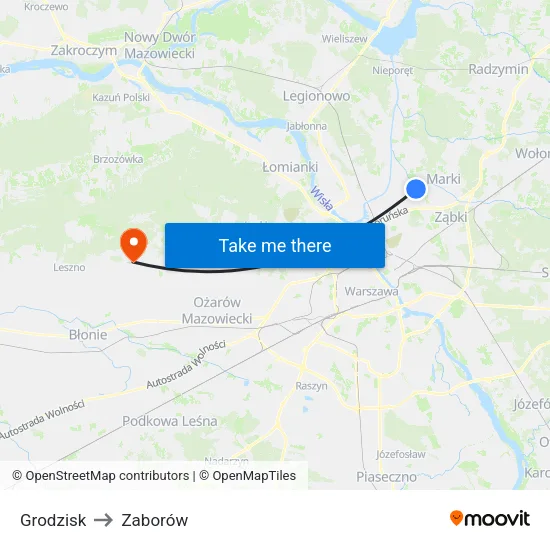 Grodzisk to Zaborów map