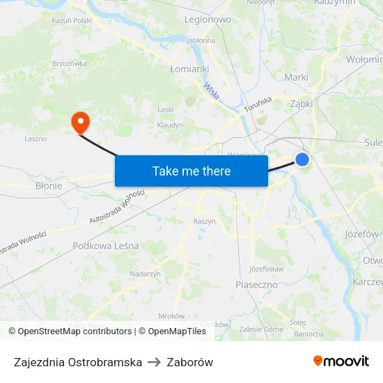 Zajezdnia Ostrobramska to Zaborów map