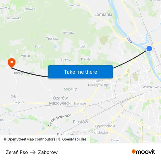 Żerań Fso to Zaborów map