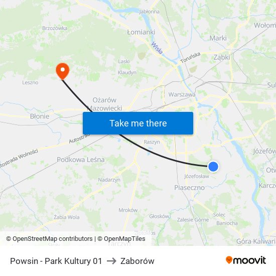 Powsin - Park Kultury 01 to Zaborów map