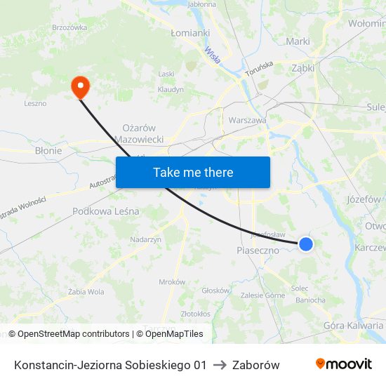 Konstancin-Jeziorna Sobieskiego 01 to Zaborów map