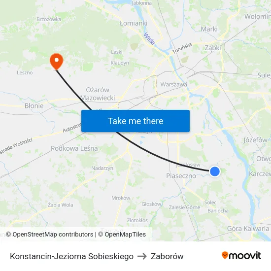 Konstancin-Jeziorna Sobieskiego to Zaborów map