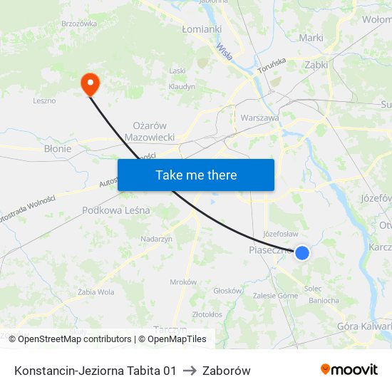 Konstancin-Jeziorna Tabita to Zaborów map