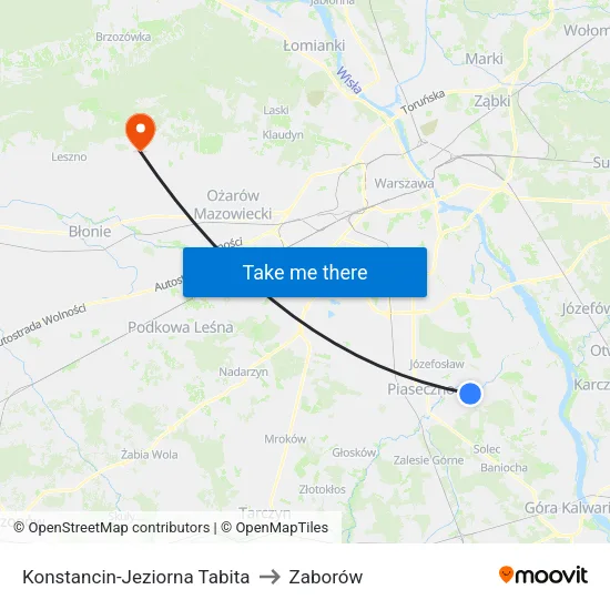 Konstancin-Jeziorna Tabita to Zaborów map