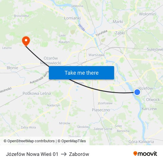 Józefów Nowa Wieś to Zaborów map