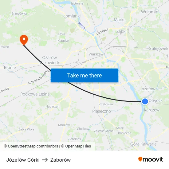 Józefów Górki to Zaborów map