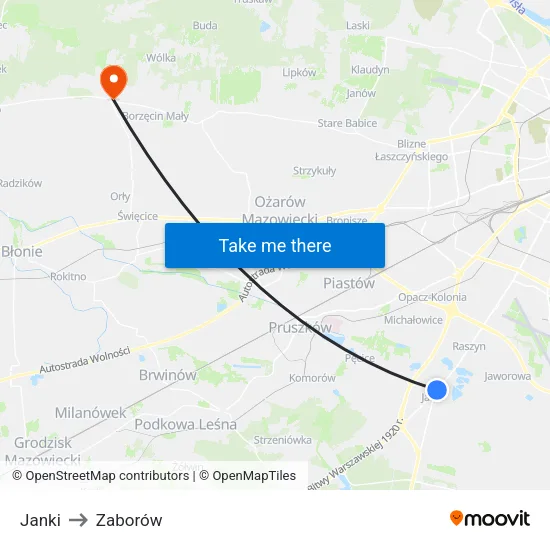 Janki to Zaborów map