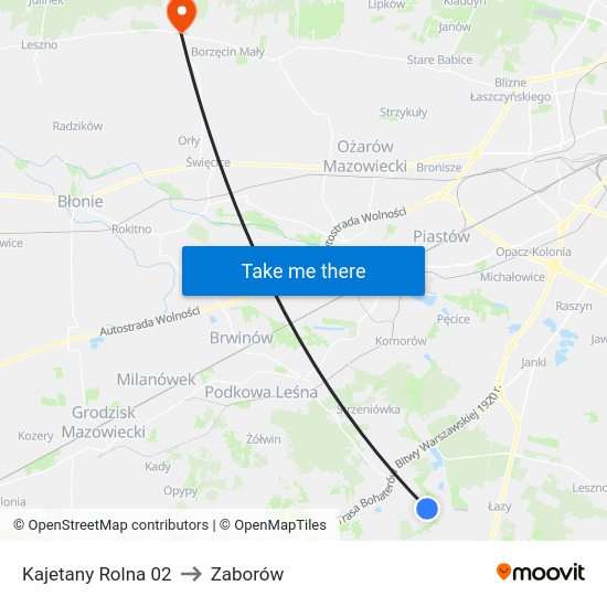 Kajetany Rolna to Zaborów map