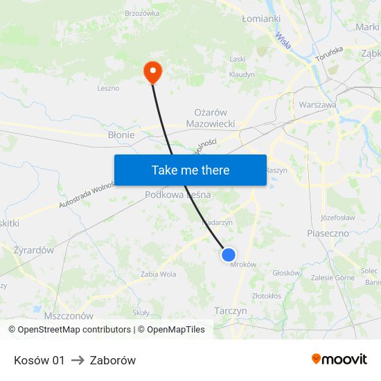 Kosów to Zaborów map