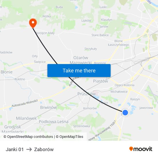 Janki 01 to Zaborów map