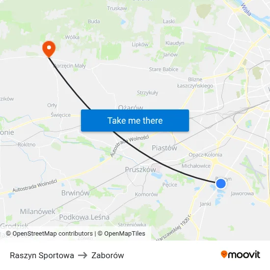 Raszyn Sportowa to Zaborów map