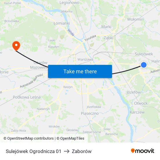 Sulejówek Ogrodnicza 01 to Zaborów map