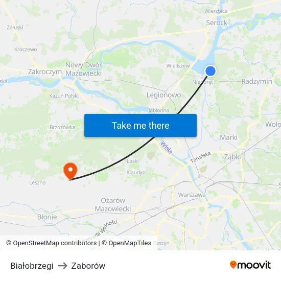 Białobrzegi to Zaborów map