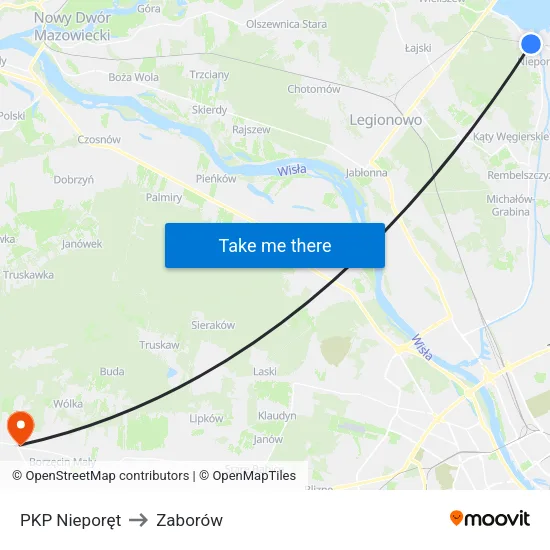 PKP Nieporęt to Zaborów map