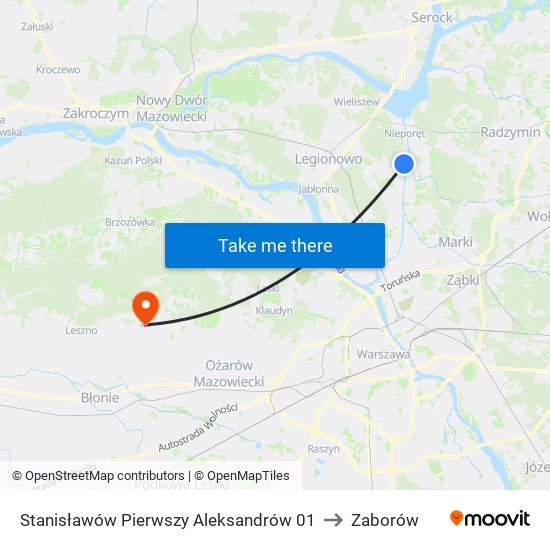 Stanisławów Pierwszy Aleksandrów to Zaborów map