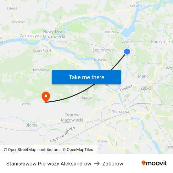 Stanisławów Pierwszy Aleksandrów to Zaborów map