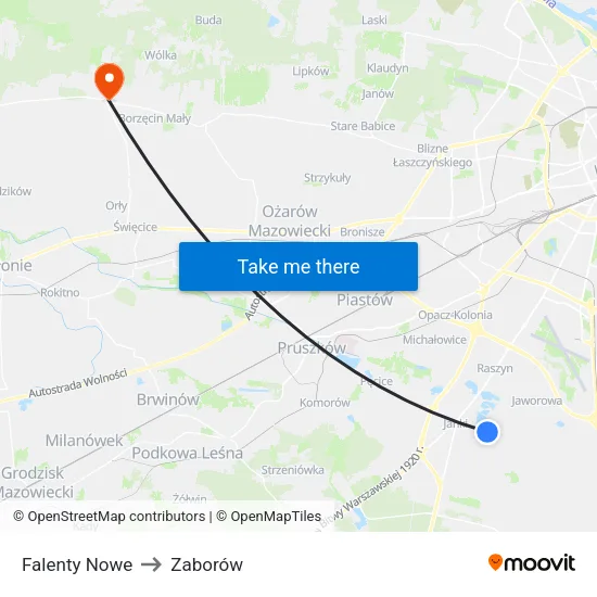 Falenty Nowe to Zaborów map