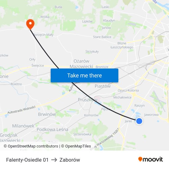 Falenty-Osiedle to Zaborów map