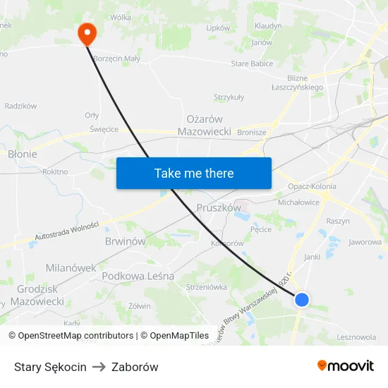 Stary Sękocin to Zaborów map