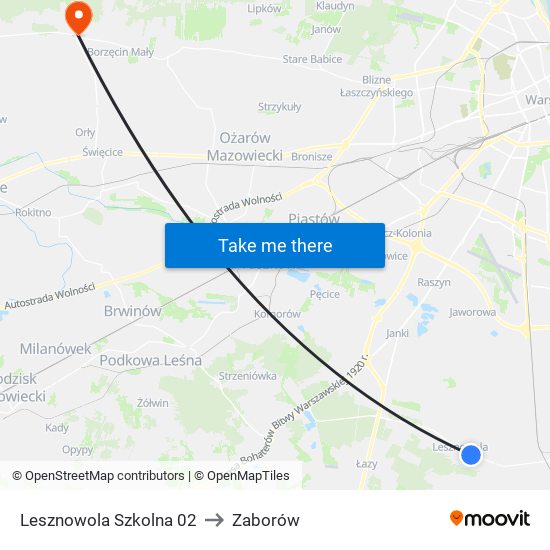 Lesznowola Szkolna to Zaborów map