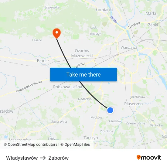 Władysławów to Zaborów map