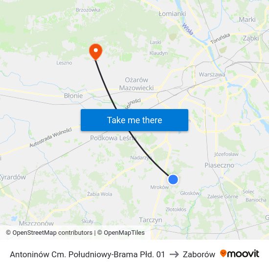 Antoninów Cm. Południowy-Brama Płd. to Zaborów map