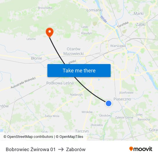 Bobrowiec Żwirowa 01 to Zaborów map