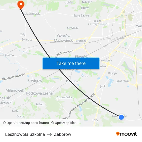 Lesznowola Szkolna to Zaborów map