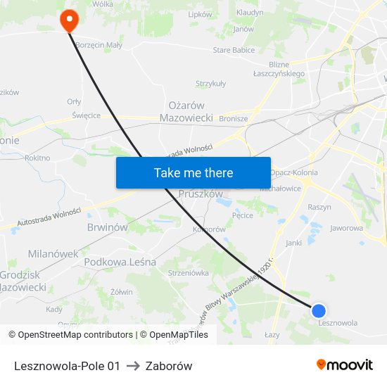 Lesznowola-Pole to Zaborów map