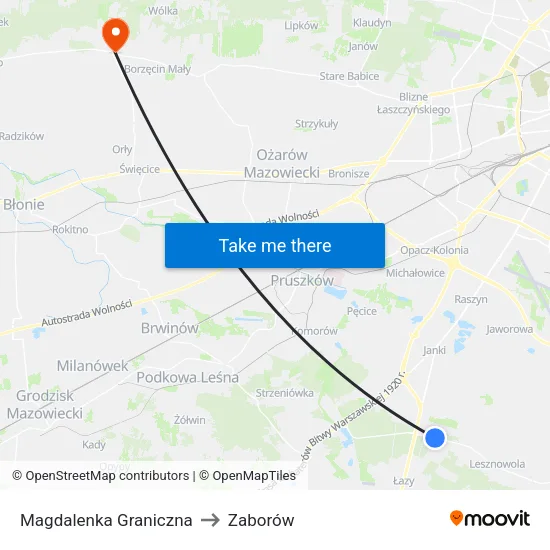 Magdalenka Graniczna to Zaborów map