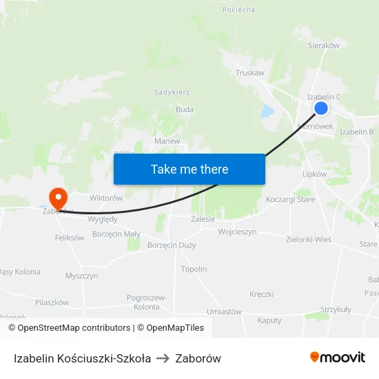 Izabelin Kościuszki - Szkoła to Zaborów map
