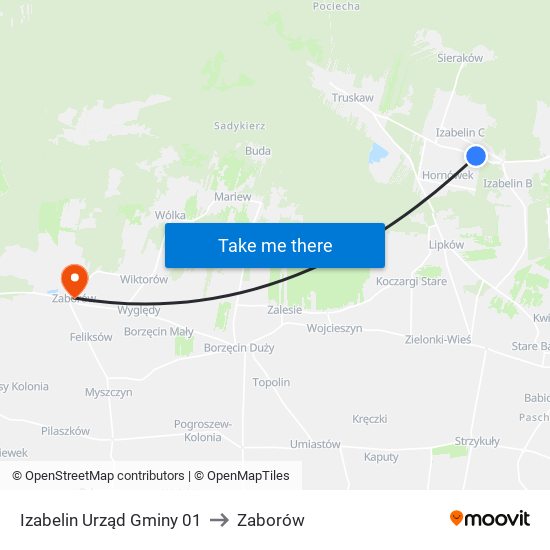 Izabelin Urząd Gminy 01 to Zaborów map