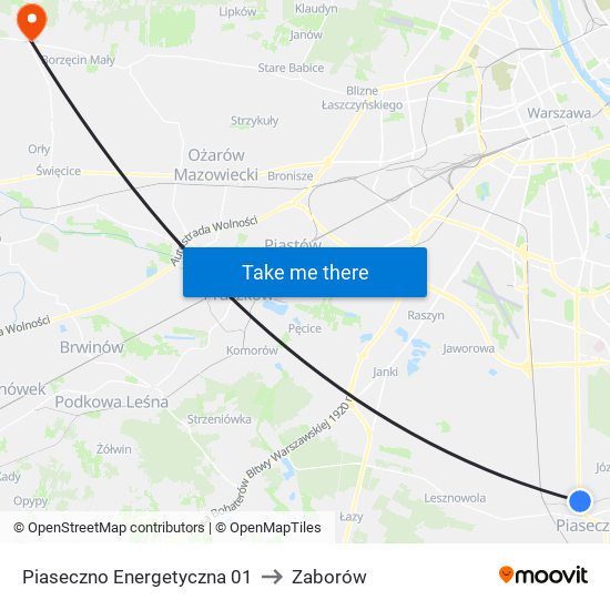 Piaseczno Energetyczna 01 to Zaborów map