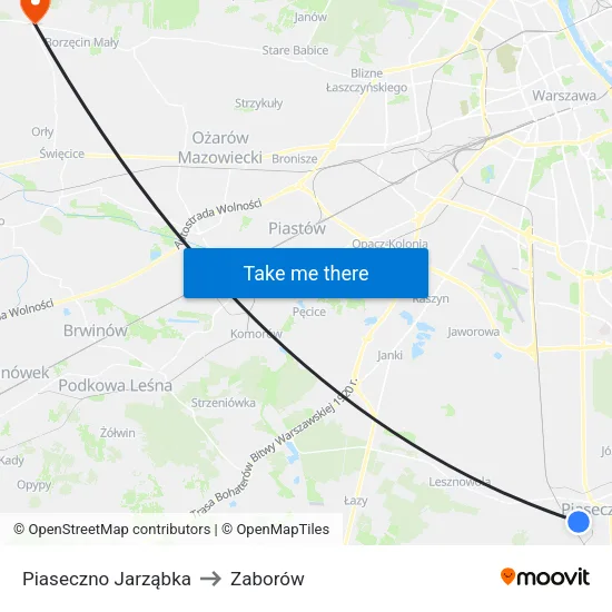 Piaseczno Jarząbka to Zaborów map