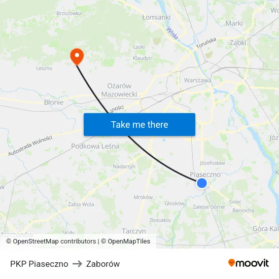 PKP Piaseczno to Zaborów map