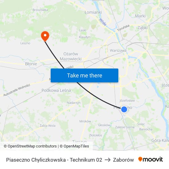 Piaseczno Chyliczkowska - Technikum 02 to Zaborów map