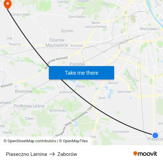 Piaseczno Lamina to Zaborów map